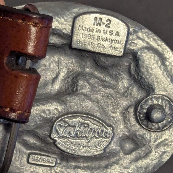 Nocona Siskiyou Horse Tooled Western Leather Statement Belt Buckle Resin Boho - Picture 10 of 15